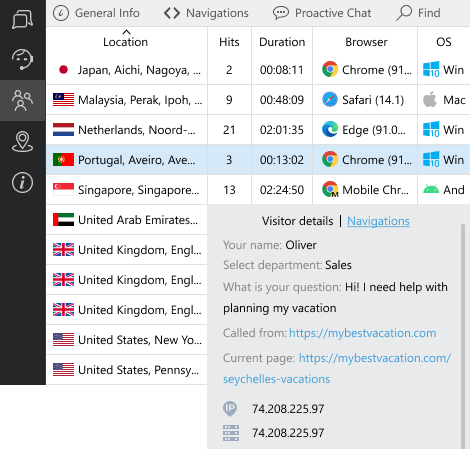 Configure listas de operadores e de visitantes da maneira mais conveniente para você, escolha o que ocultar e o que mostrar Detalhes de visitantes e operadores no aplicativo de atendimento
