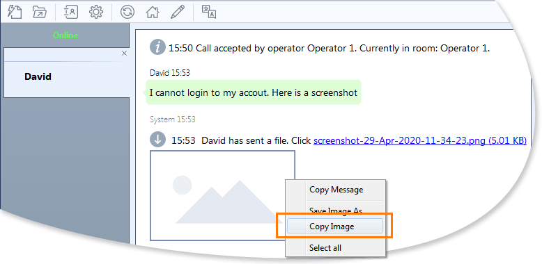 Chat agent app screenshot with transferred image preview