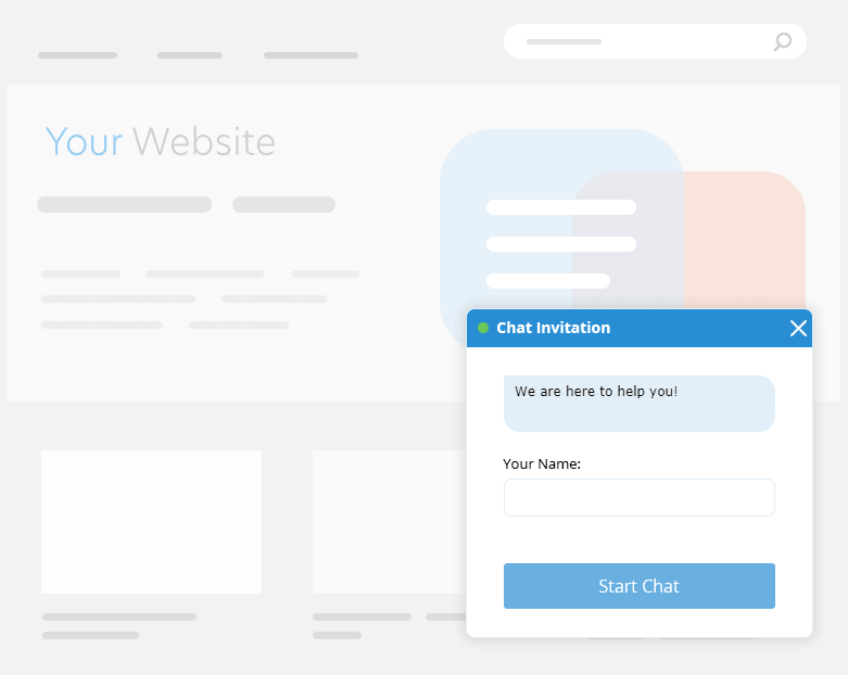 Chat invitation on a website mockup