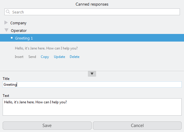 View and manage canned responses in a special window Canned responses window