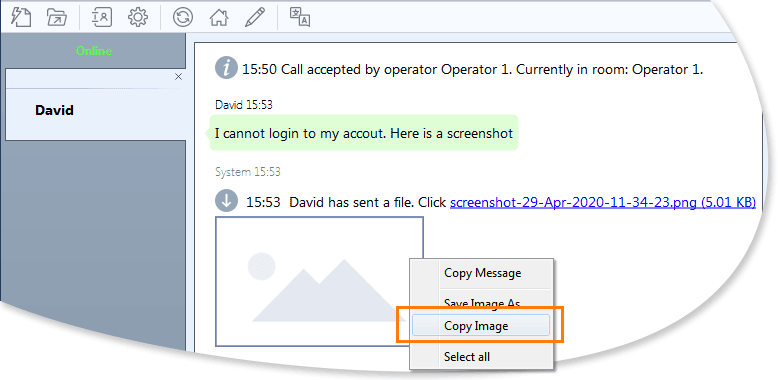 View transferred images directly in the chat text Chat agent app screenshot with transferred image preview
