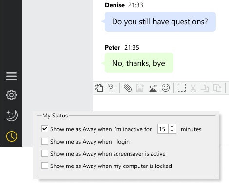 Escolha regras para alterar seu status automaticamente quando você estiver ausente Opções de status do agente no aplicativo desktop nativo
