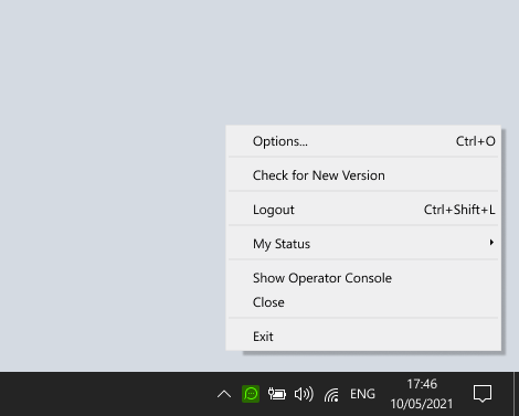 Minimize o console do operador para a bandeja do sistema enquanto estiver esperando por chats Minimização do aplicativo de atendimento para a bandeja do sistema do Windows