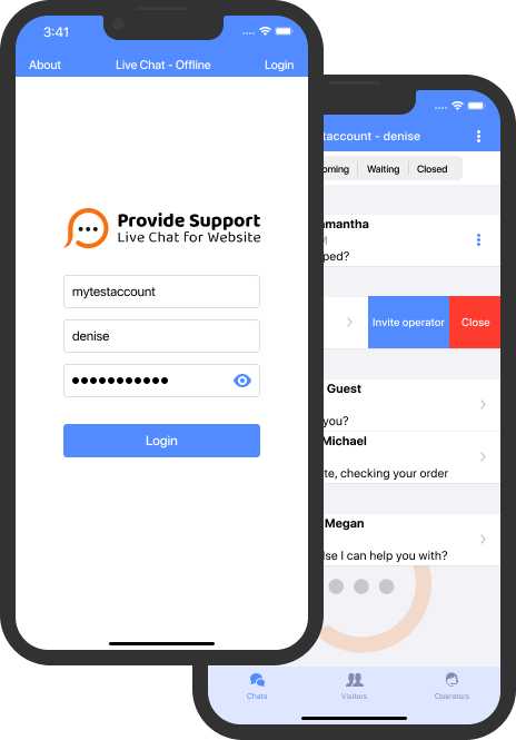 Aplicativo mobile Provide Support para iOS - tela de login Live chat para tela de login do iOS
